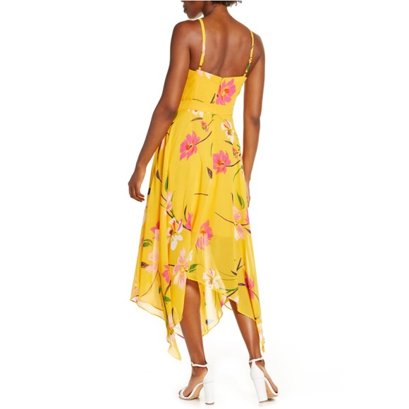 Vince Camuto Yellow Chiffon Fit and Flare Floral Dress - Picture 2 of 13